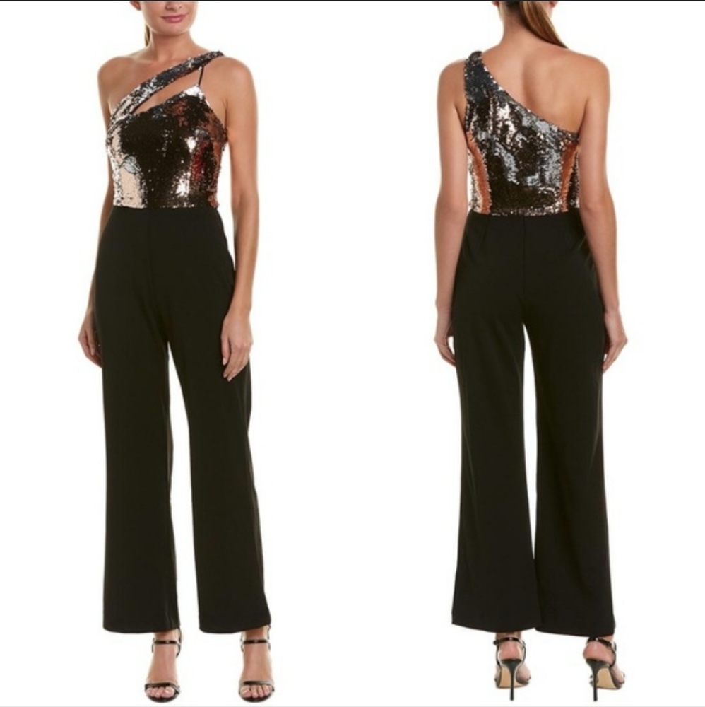 Alexia Admor 1-Shoulder Reversible Sequin Jumpsuit Gold/Silver